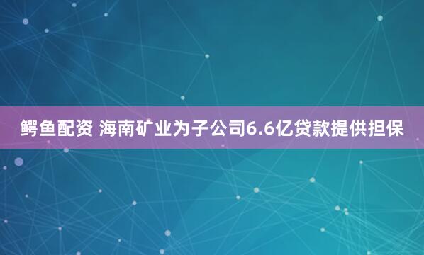 鳄鱼配资 海南矿业为子公司6.6亿贷款提供担保